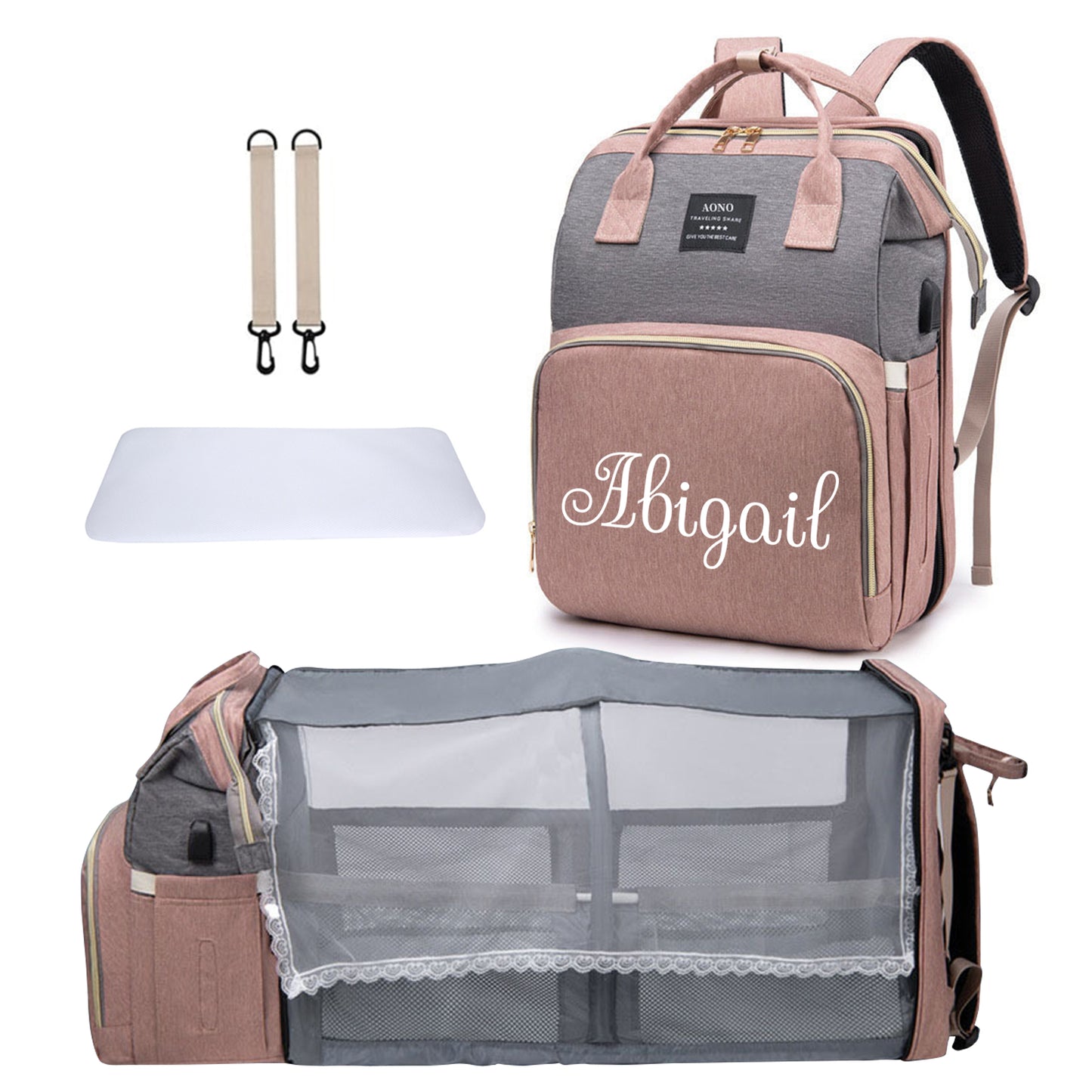 Personalized Diaper Bag Backpack with Changing Station