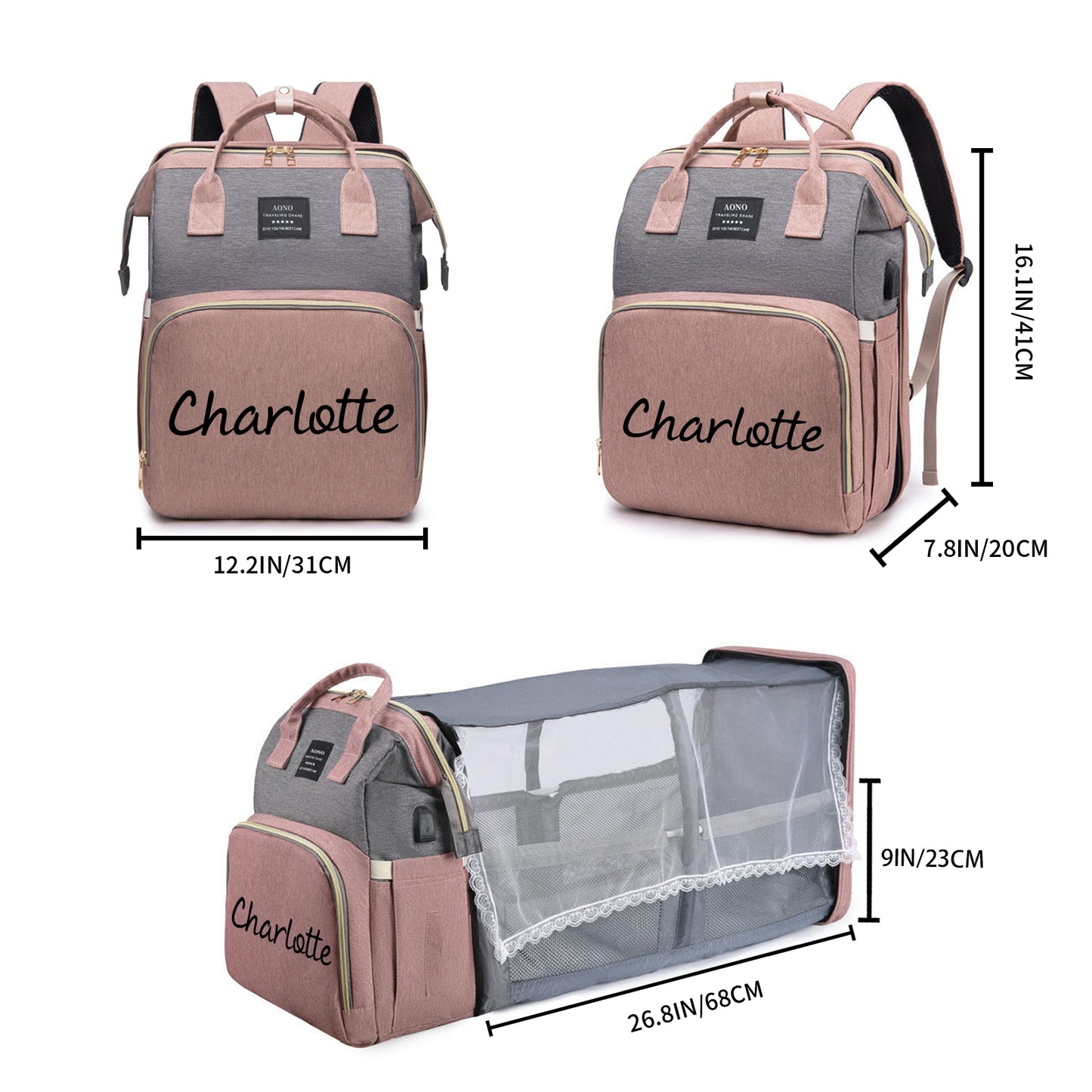 Personalized Diaper Bag Backpack with Changing Station