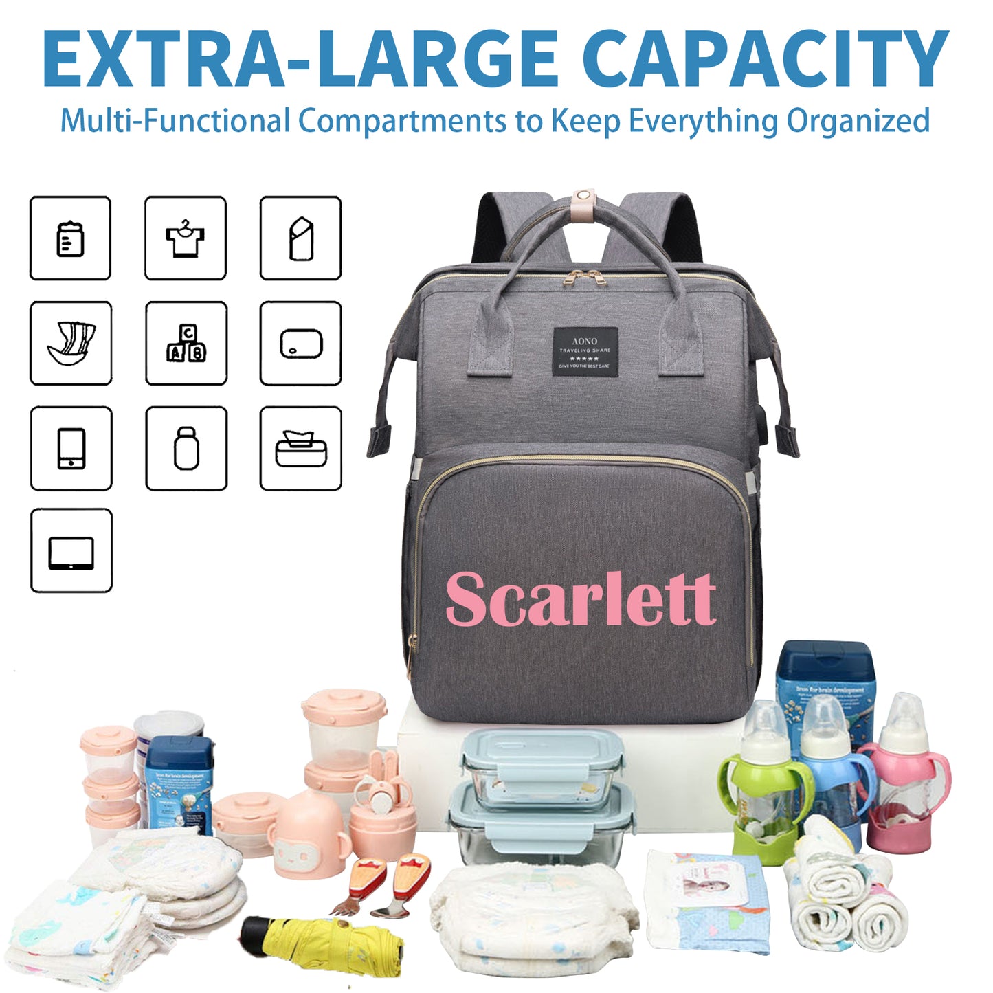 Personalized Diaper Bag Backpack with Changing Station