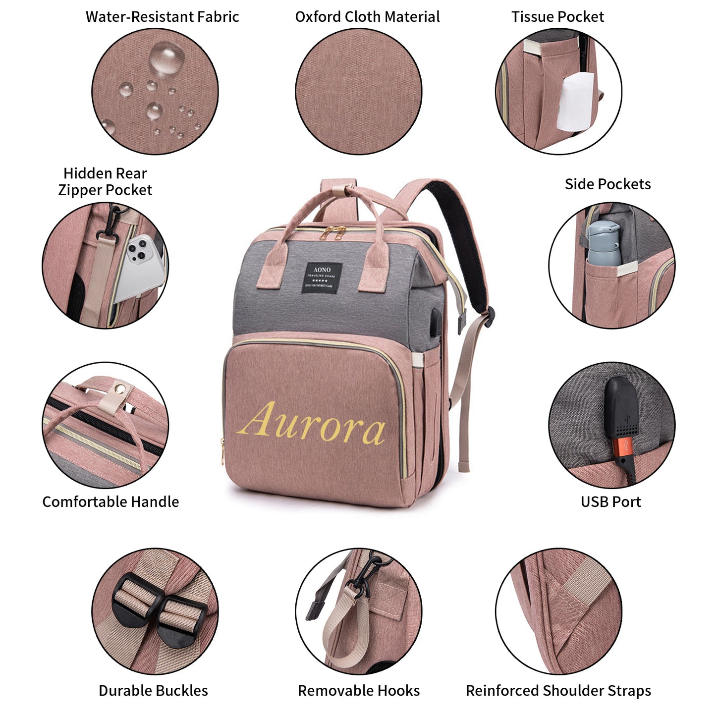 Personalized Diaper Bag Backpack with Changing Station