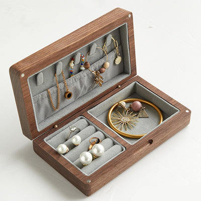 Personalized Wooden Jewelry Box, Travel Jewelry Case, Large Storage, Ring Compartments, Built in Necklace Hooks