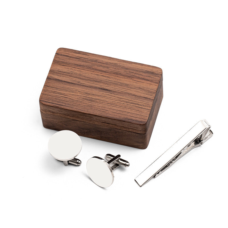 Personalized Tie Clip and Cufflinks Set, Custom Wedding Cufflinks, with Wooden Box, Groomsmen Wedding Gift Set