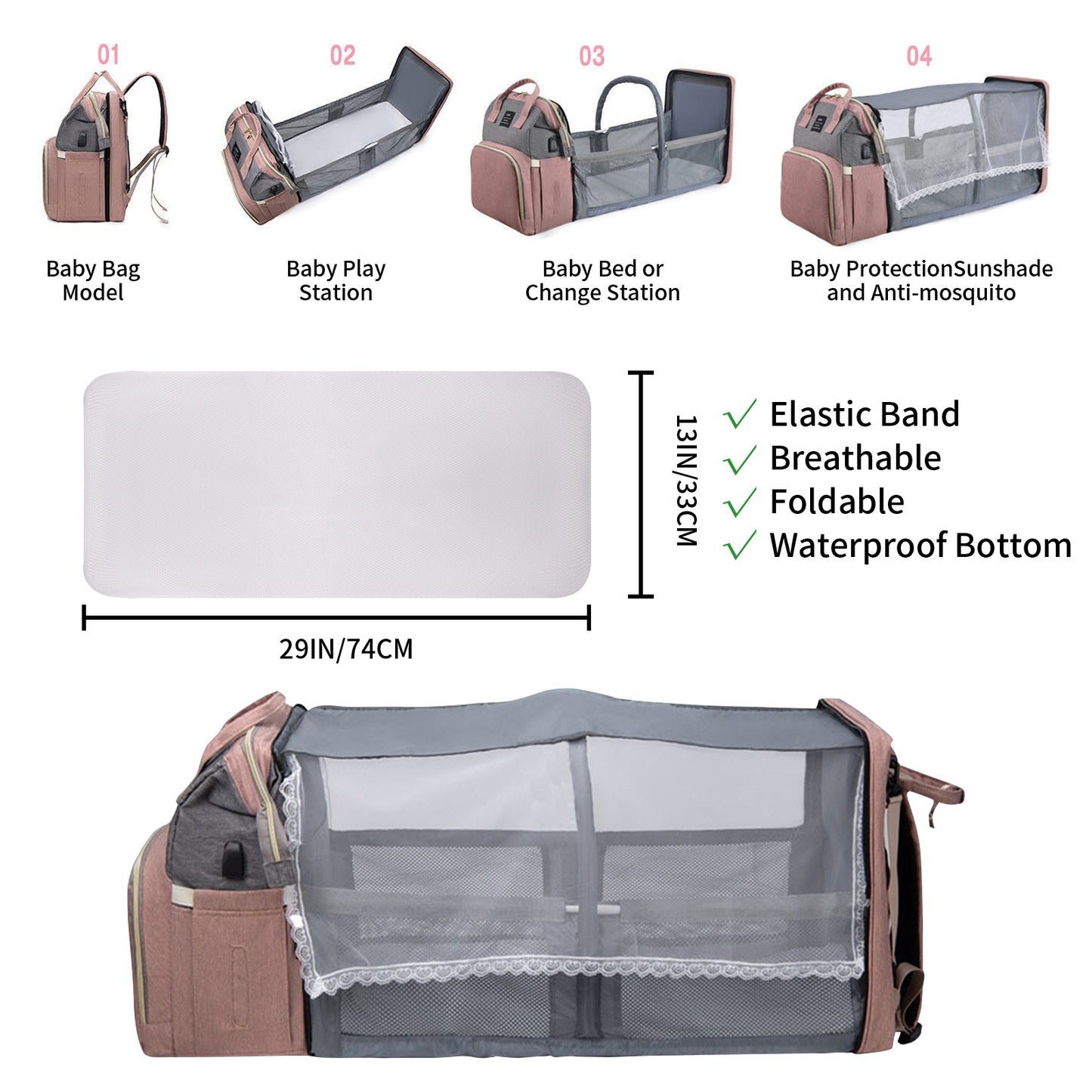 Personalized Diaper Bag Backpack with Changing Station
