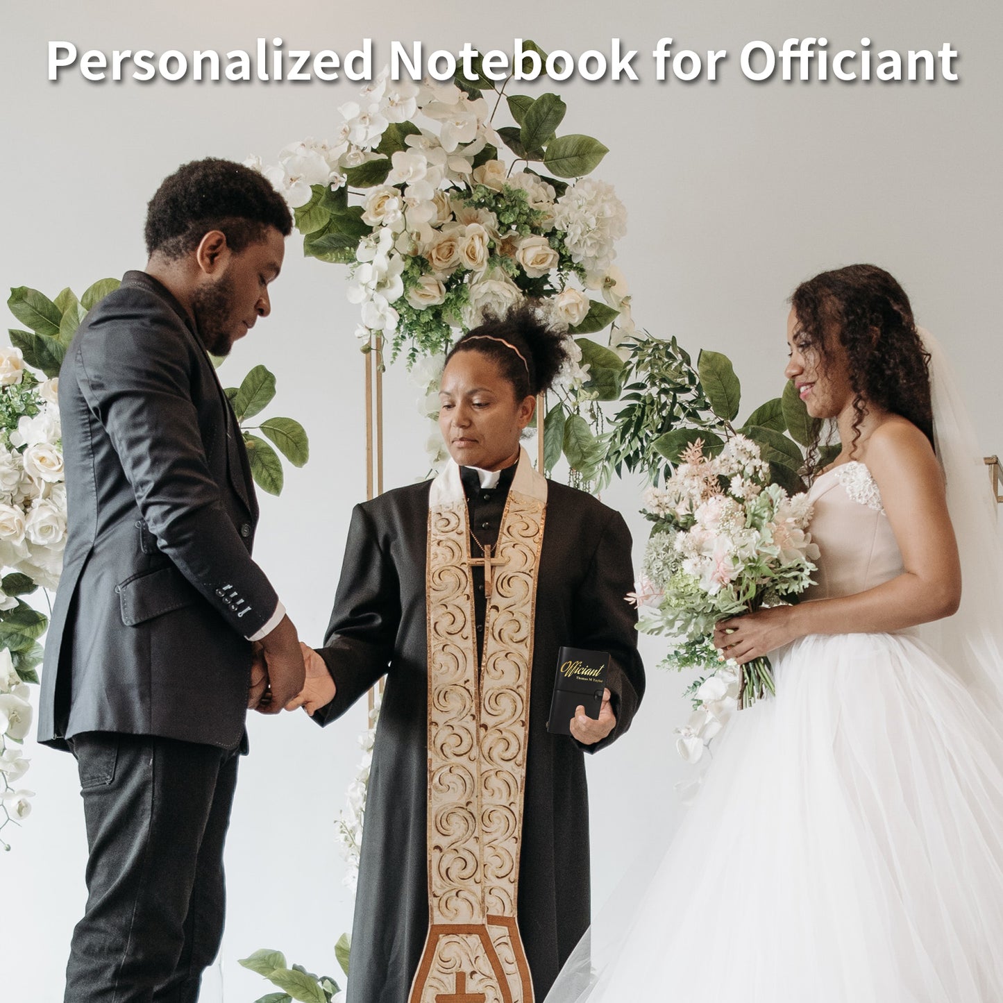 Personalized Wedding Officiant Notebook, Gold Embossed Name