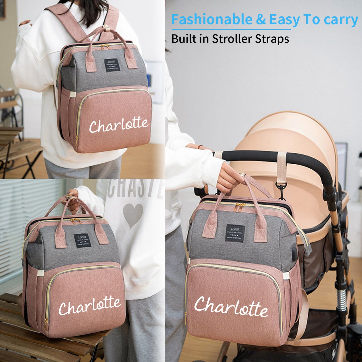 Personalized Diaper Bag Backpack with Changing Station