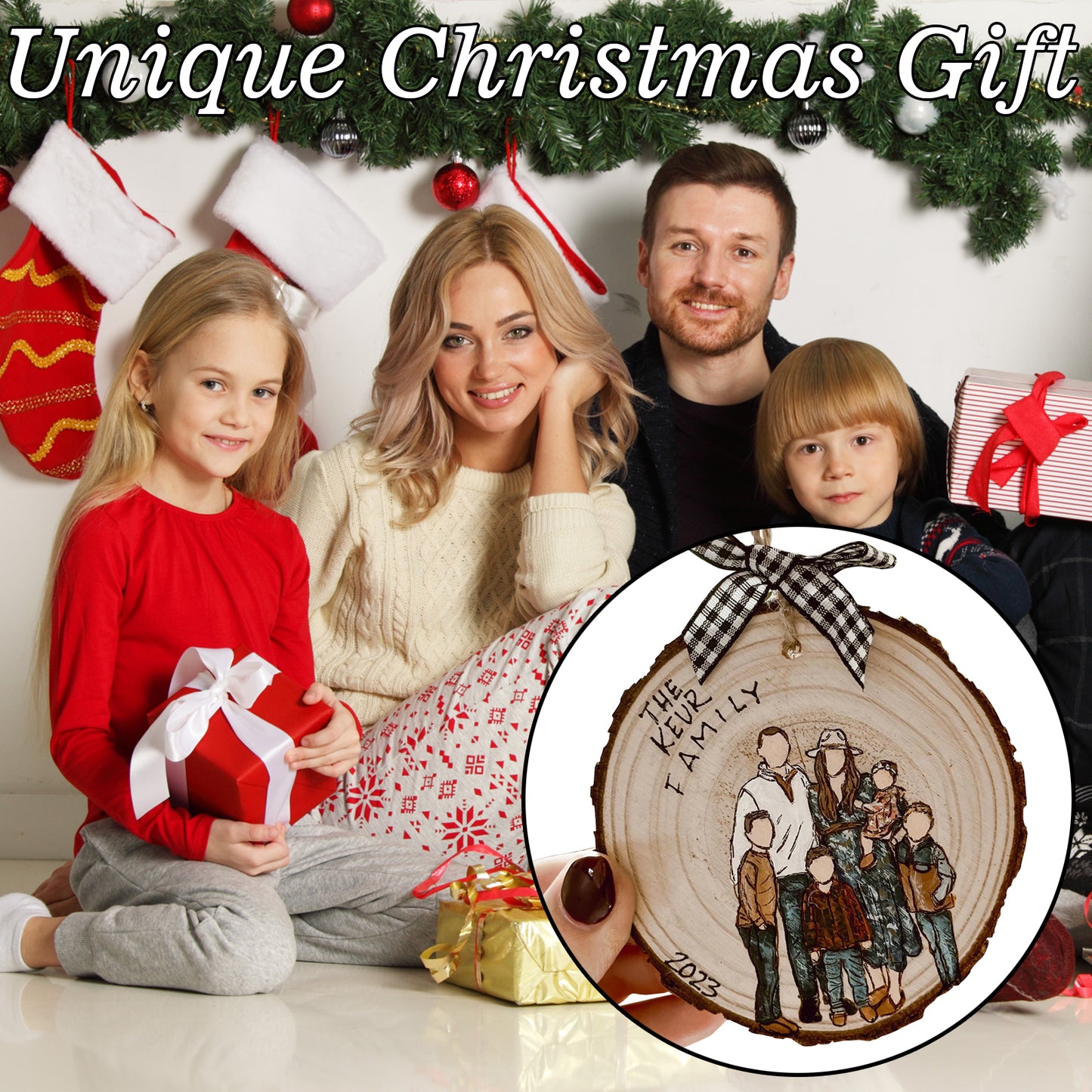 Personalized Family Portrait Xmas Ornament Gift