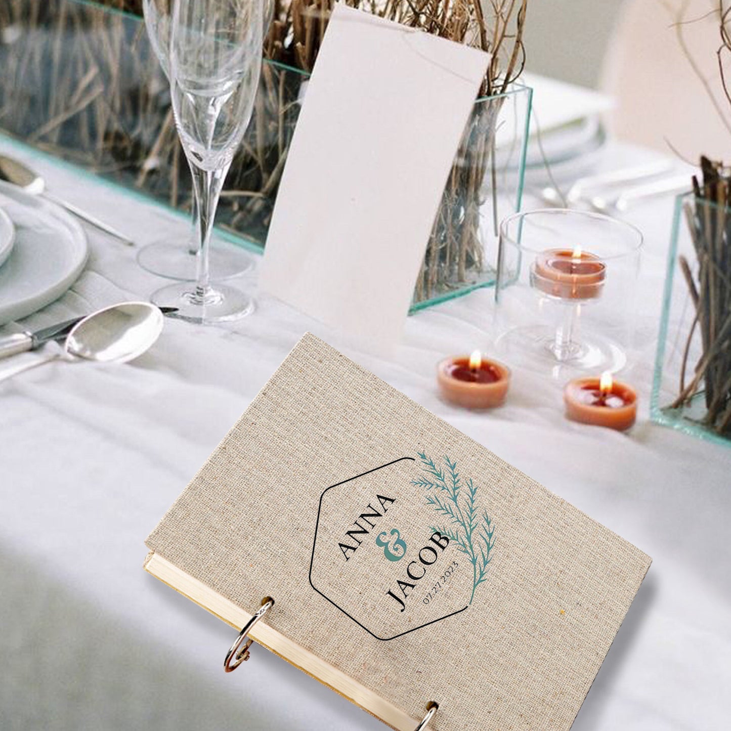 Personalised Linen Wedding Guest Book