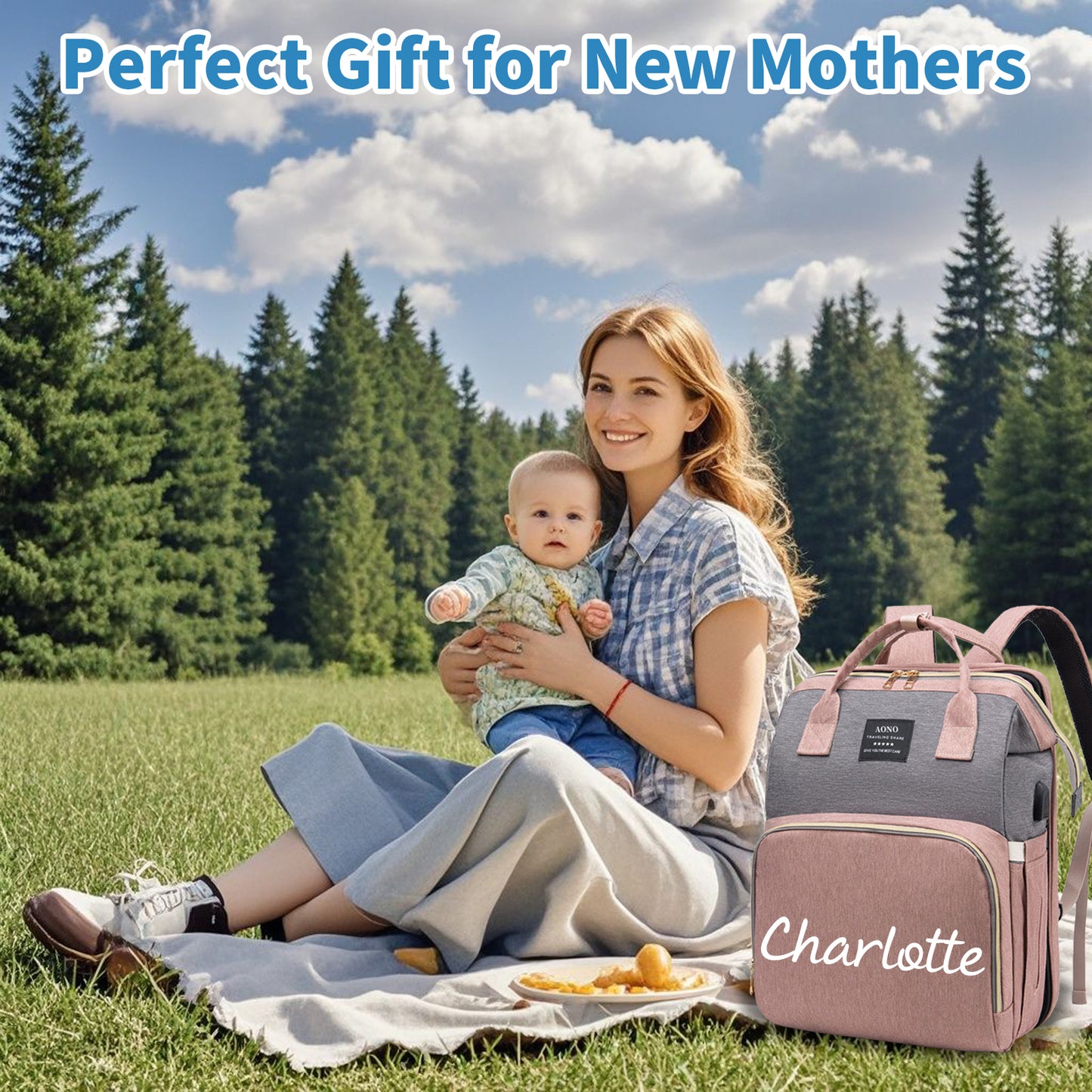 Personalized Diaper Bag Backpack with Changing Station