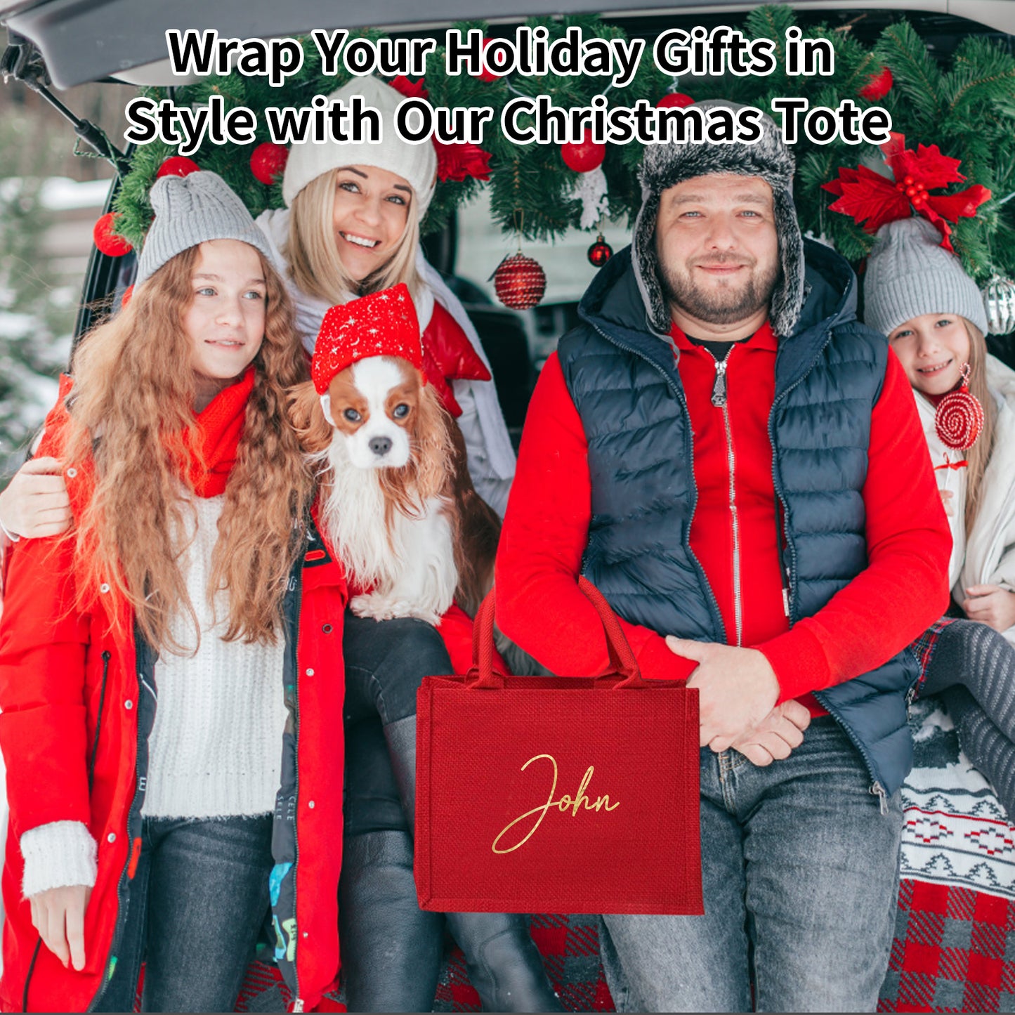 Personalized Red Jute Tote Bag