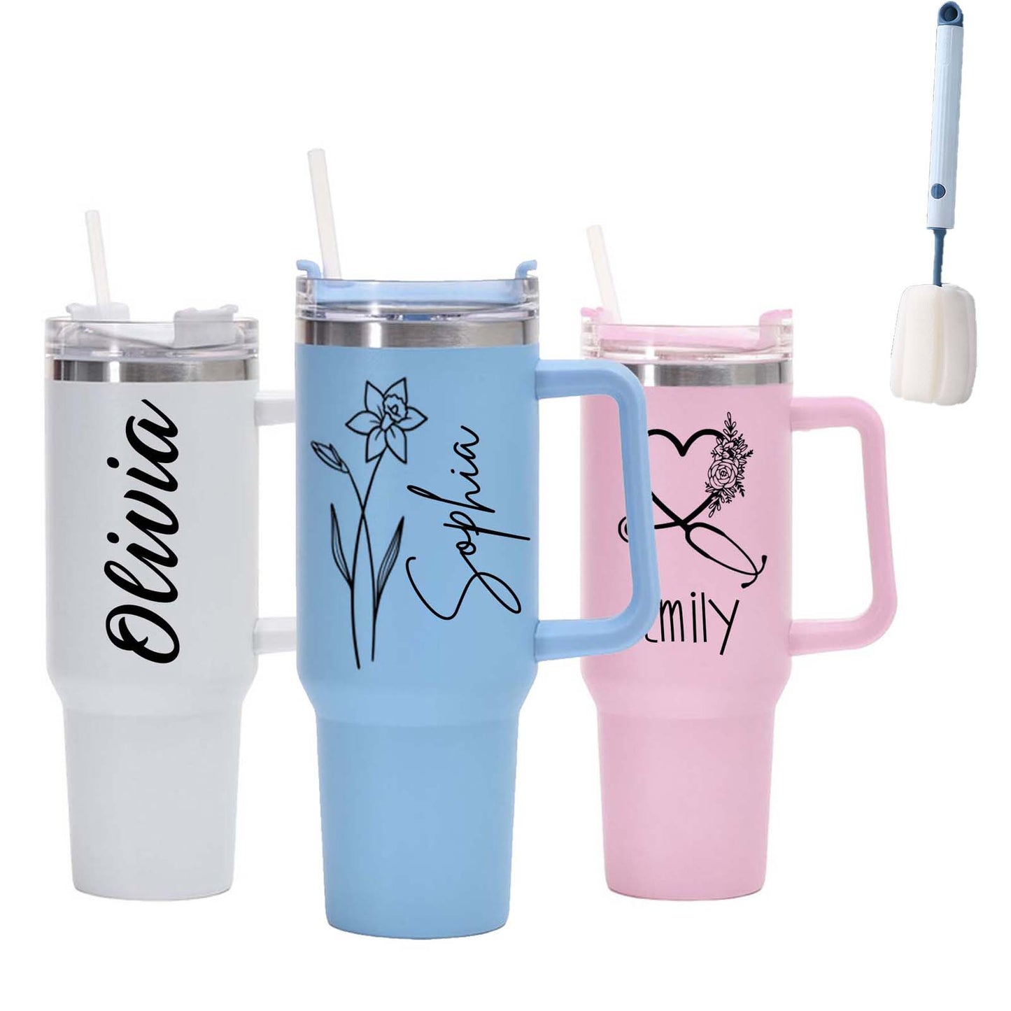 Personalized 40 Oz Tumbler with Handle, 3 Designs