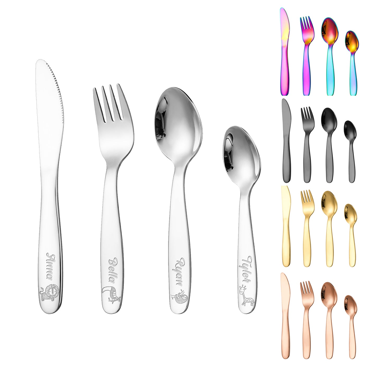 Personalized 4 PCS Stainless Steel Kids Cutlery Set