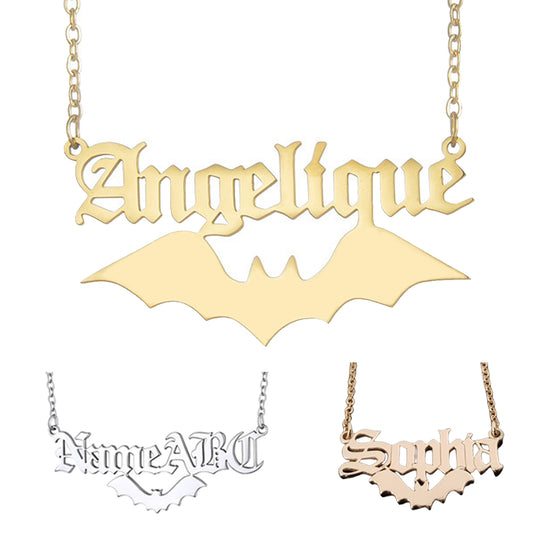 Personalized Old English Bat Name Necklace