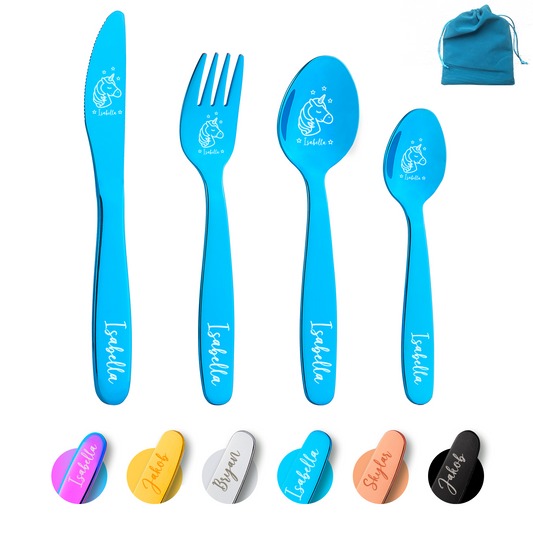 Personalized 6 Colors Unicorn Dinosaur Children's Stainless Steel  Cutlery Set