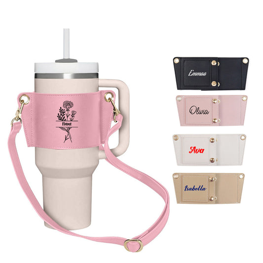 Personalized Water Bottle Holder with Strap, Custom PU Leather Water Bottle Holder