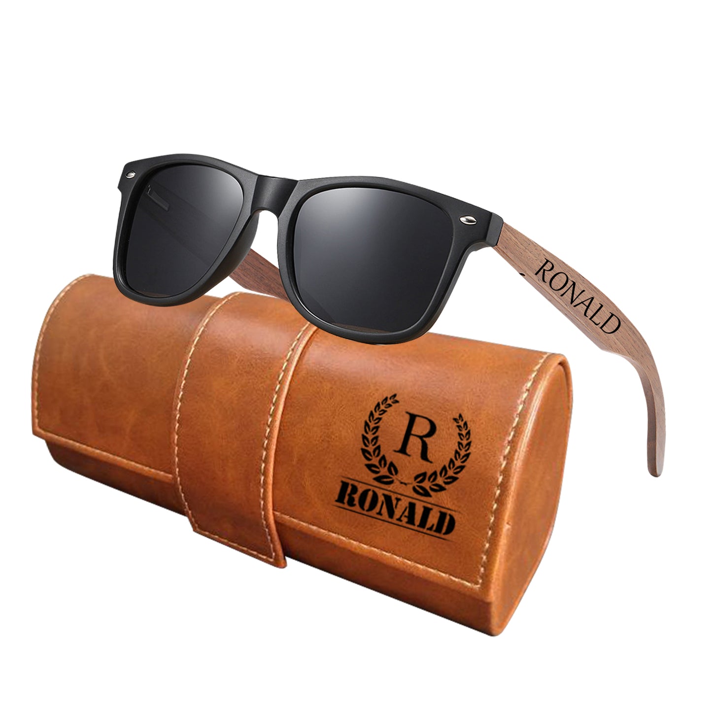 Personalized Wooden Sunglasses with Leather Box, Custom Groomsmen Gift Set