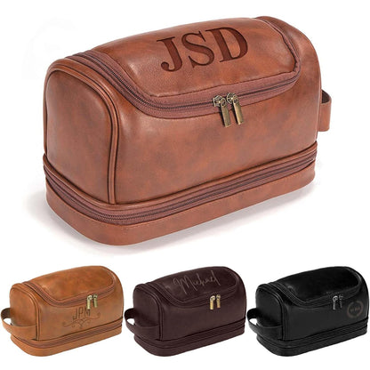 Personalized Toiletry Bag For Men, Husband, Boyfriend, Dad Large Capacity PU Leather Travel Dopp Kit Handcrafted Custom Name Unique Gift For Birthday| Fathers Day| Anniversary| Wedding Groomsmen Gifts