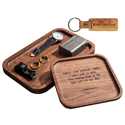 Custom Engraved Wooden Jewelry Tray, Personalized Father's Day Gift for Dad