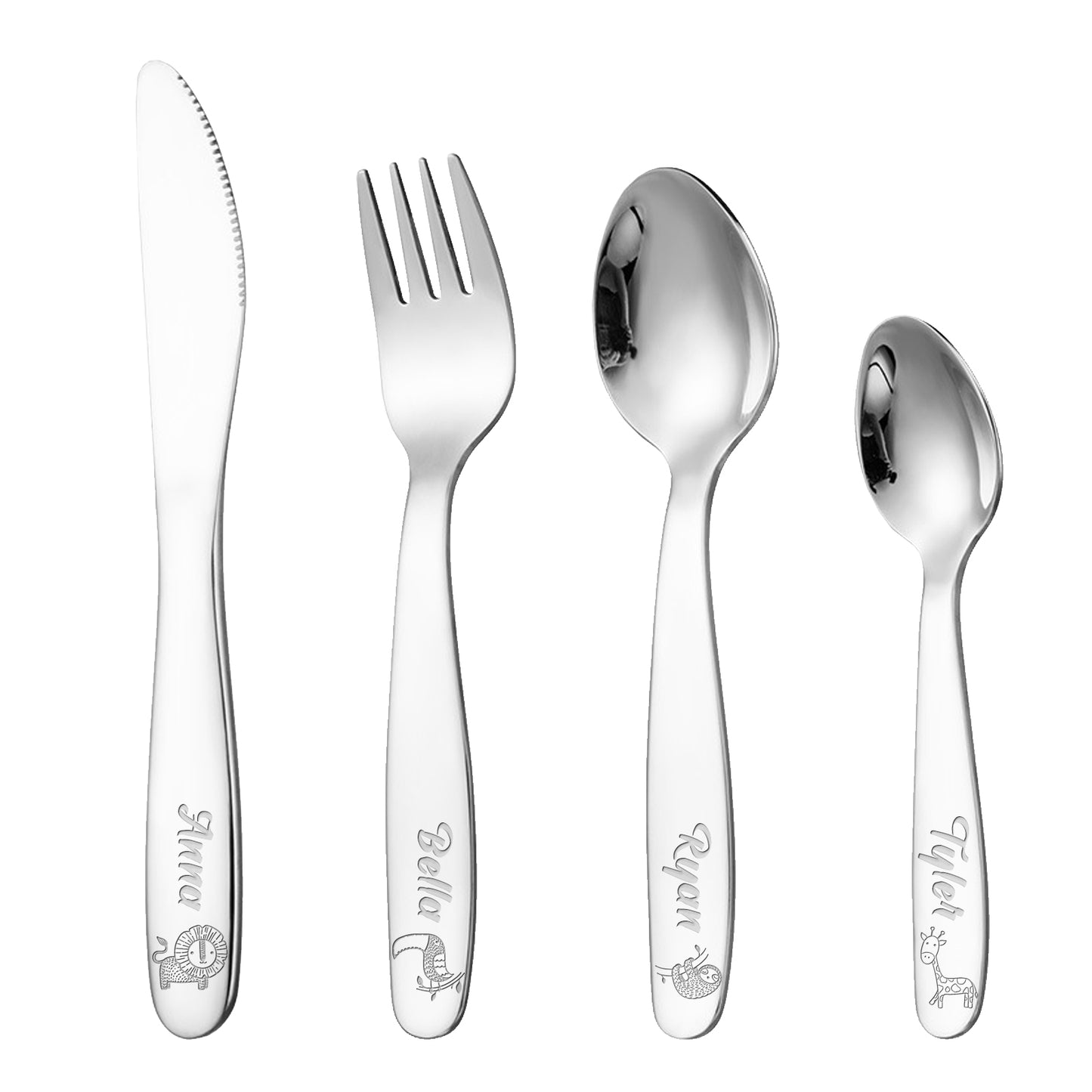 Personalized 4 PCS Stainless Steel Kids Cutlery Set