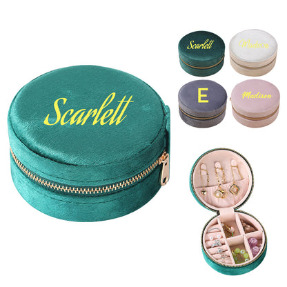 Personalized Round Travel Jewelry Case, Custom Mini Jewelry Box for Women, Gift for Mom