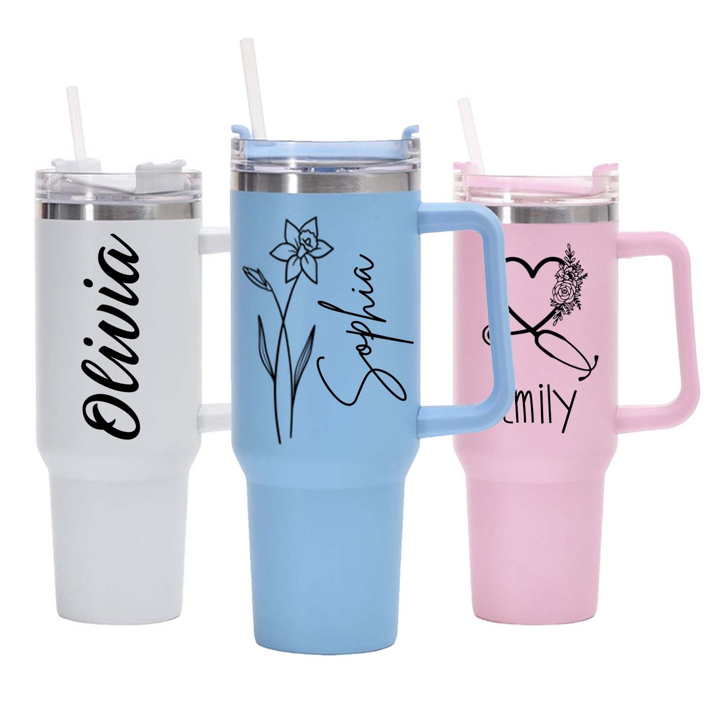 Personalized 40 Oz Tumbler with Handle, 3 Designs