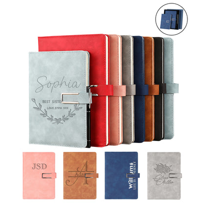 Personalized Name Leather Journal Notebook with Magnetic Buckle