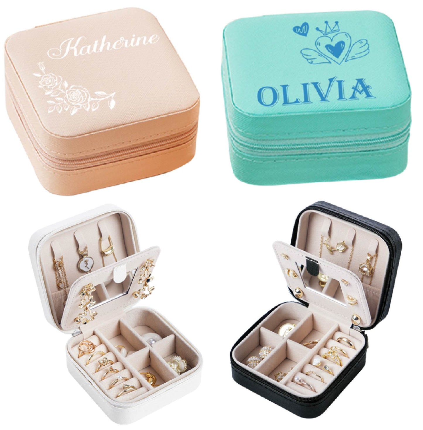 Personalized Portable Jewelry Box With Mirror,Suitable Gifts for Travelers And Colleagues.Birthday Gift