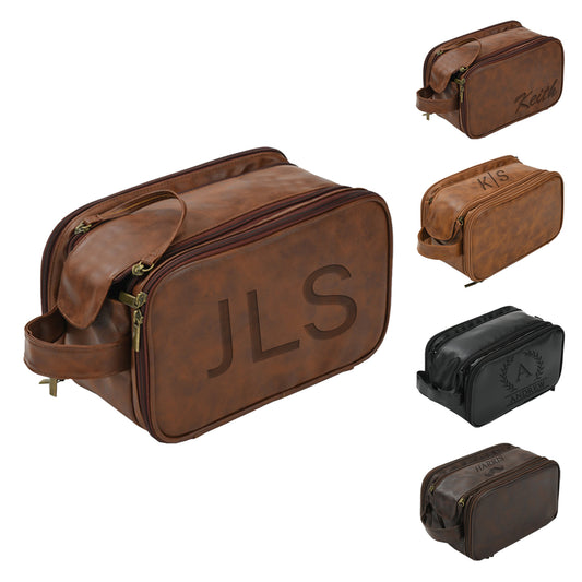 Personalized Men's Leather Toiletry Bag | Customized Dopp Kit for Men