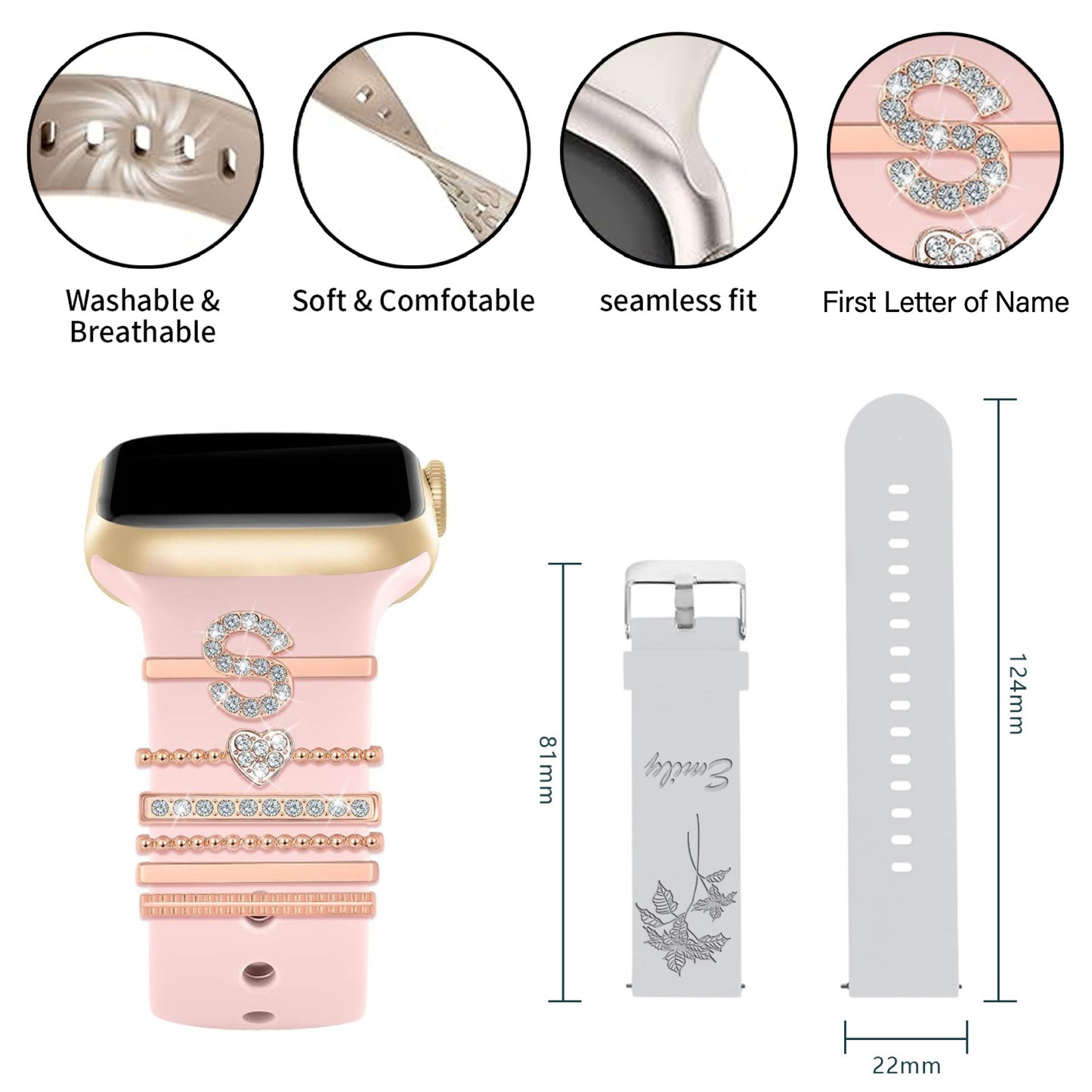 Personalized Birth Flower Watch Band, Customization Floral Engraved Bands