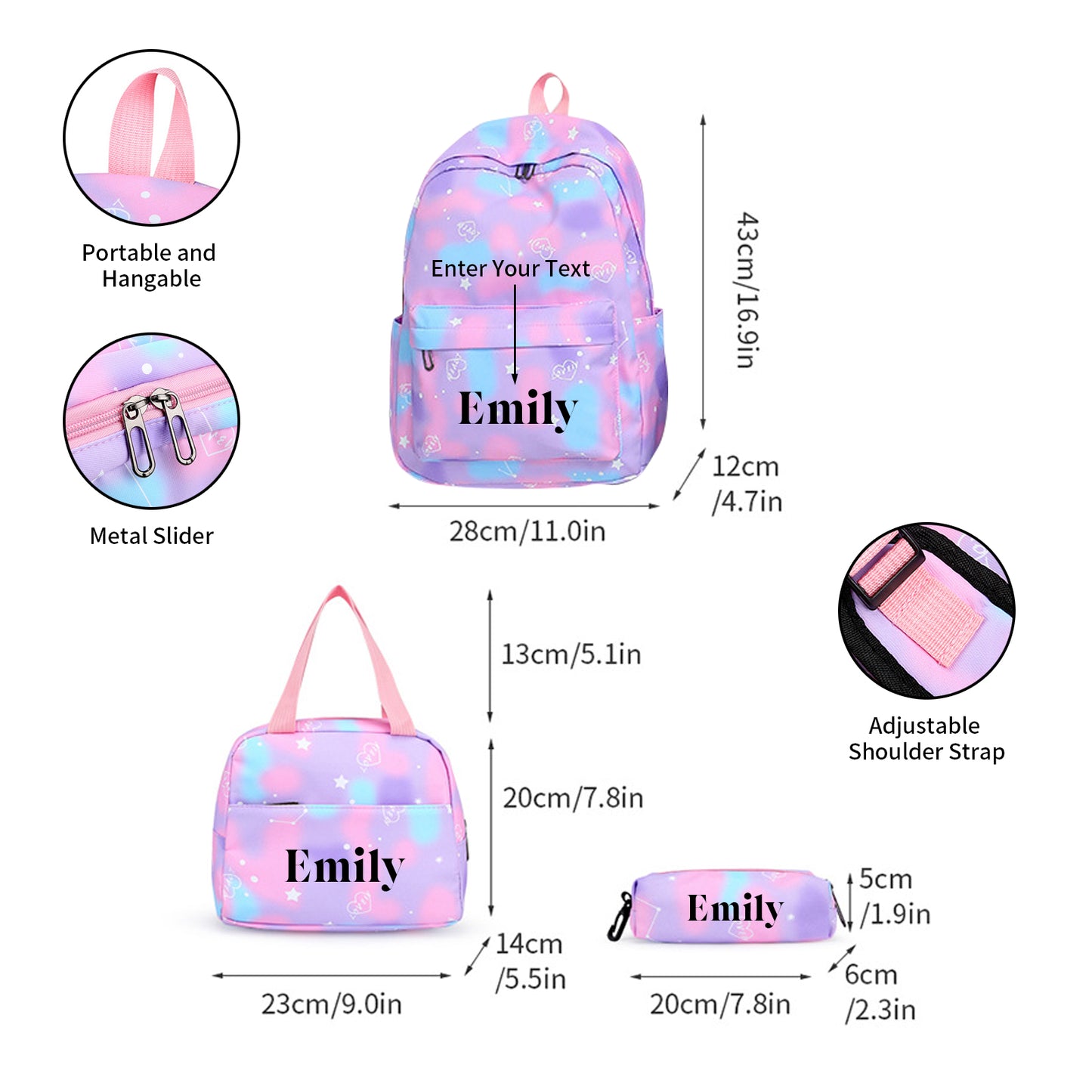 Personalized 3PCS Set of Backpack for Girls Boys Customized School Bag