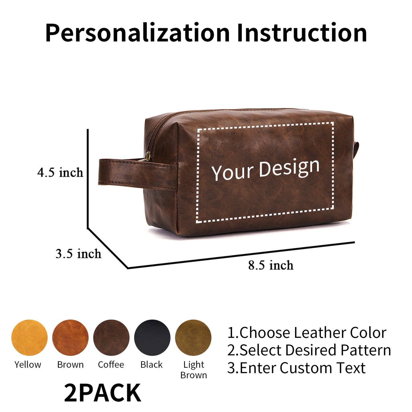 Personalized Toiletry Bag for Men, Pack of 2 for Couples, PU Leather Travel Bag