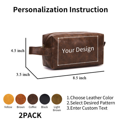 Personalized Toiletry Bag for Men, Pack of 2 for Couples, PU Leather Travel Bag