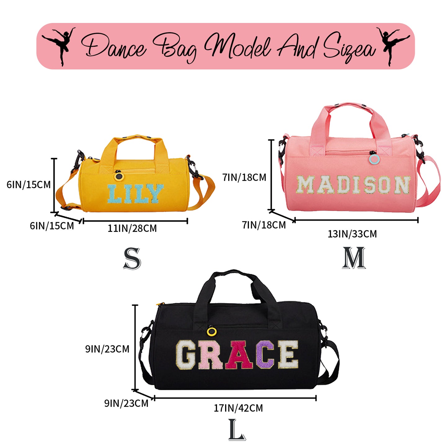 Personalized Kids Dance Ballet Bag, Kids Chenille Letter Duffel Bag, Sport Duffle Bag