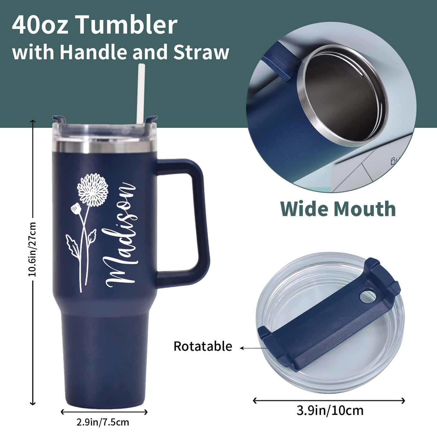 Personalized 40 Oz Tumbler with Handle, 3 Designs