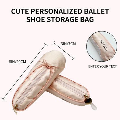 Personalized Travel Makeup Bag for Girls Custom Pink Ballet Dance Shoe Style Pencil Bag