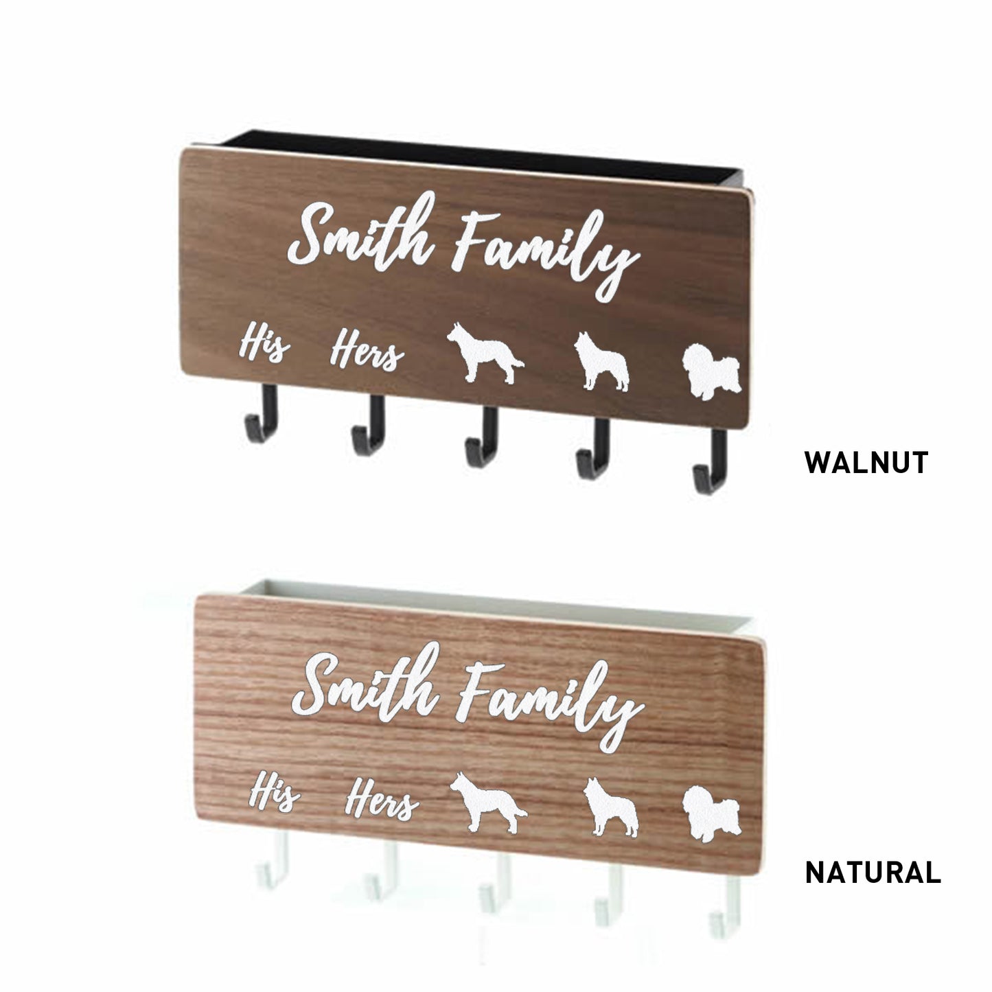 Personalized Wood Key Hooks for Wall Décor, Customized Dog Leash and Key Holder