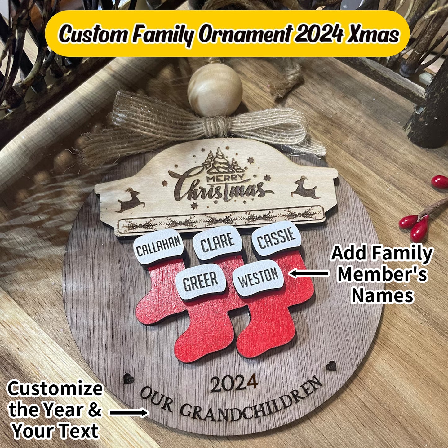 Personalized Wooden Family Xmas Ornament