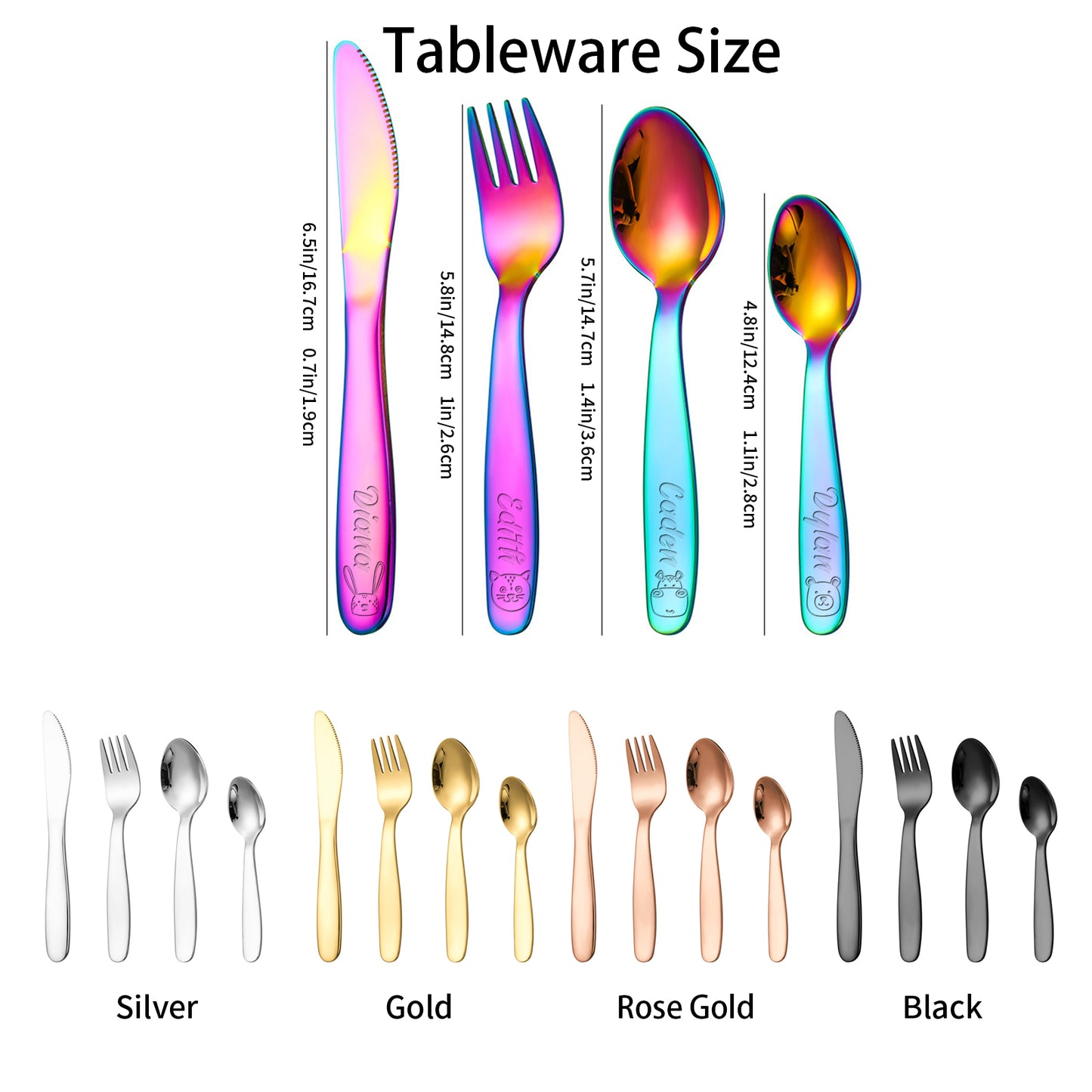 Personalized 4 PCS Stainless Steel Kids Cutlery Set