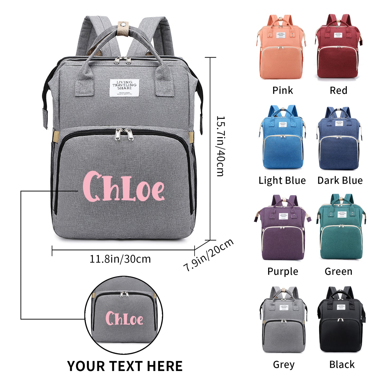 Personalized 3 in 1 Diaper Bag Backpack