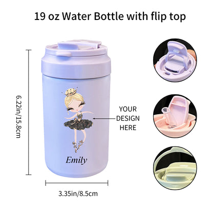 Personalized Ballerina Gift, 17Oz Custom Bottle with Closing Straw Lid