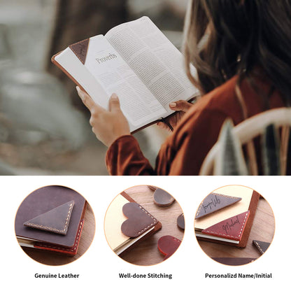 Personalized Leather Corner Bookmark, Customized Page Corner Bookmarks