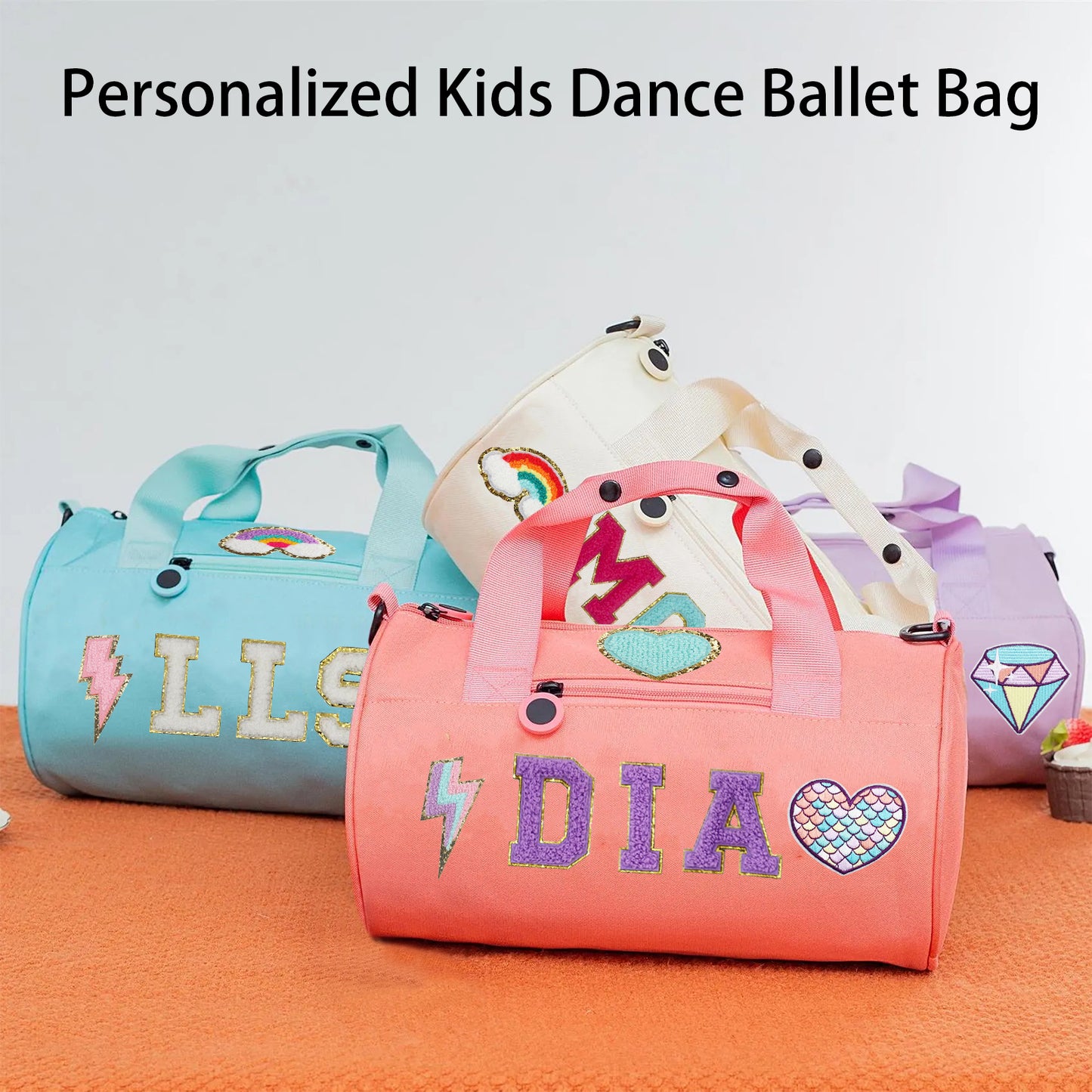 Personalized Kids Dance Ballet Bag, Kids Chenille Letter Duffel Bag