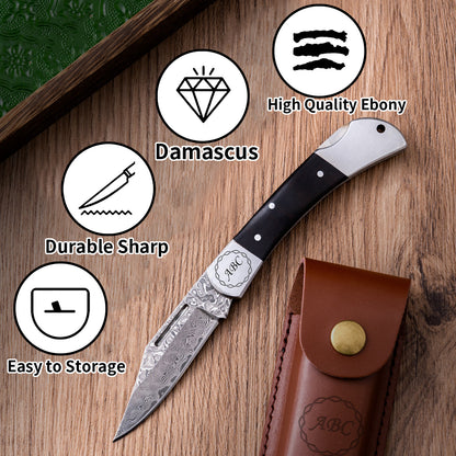 Custom Engraved Damascus Pocket Knife