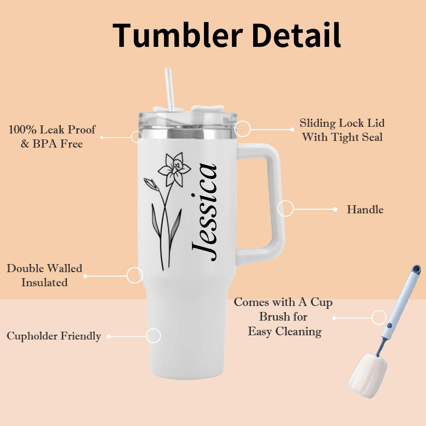 Personalized 40 Oz Tumbler with Handle, 3 Designs