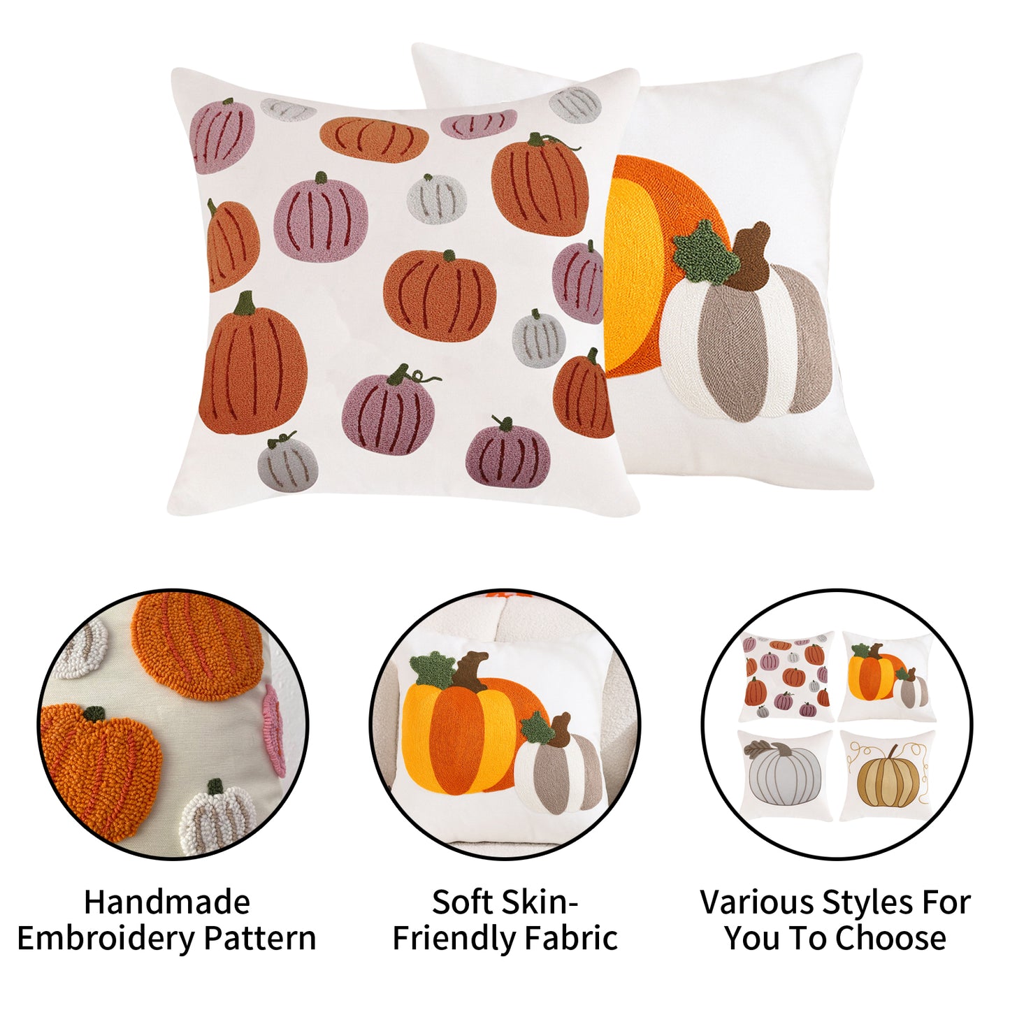 Personalized Halloween Throw Pillow, Colorful Pumpkins Embroidery Pillow Cases