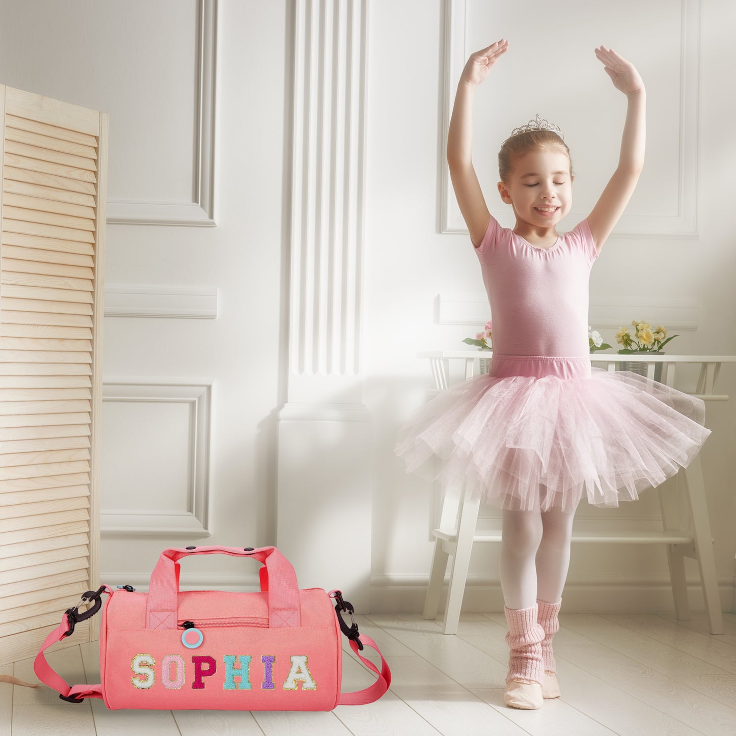 Personalized Kids Dance Ballet Bag, Kids Chenille Letter Duffel Bag, Sport Duffle Bag