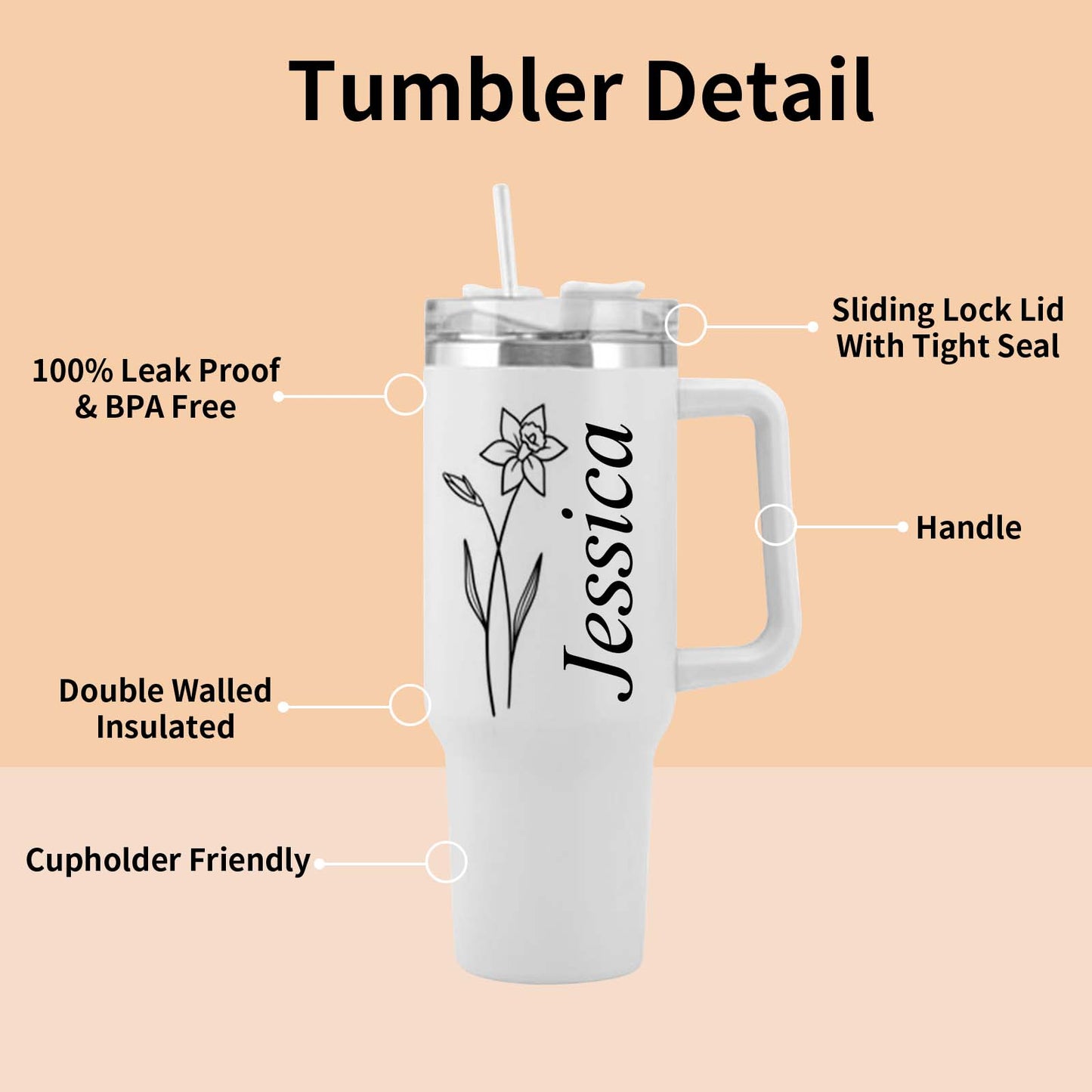 Personalized 40 Oz Tumbler with Handle, 3 Designs