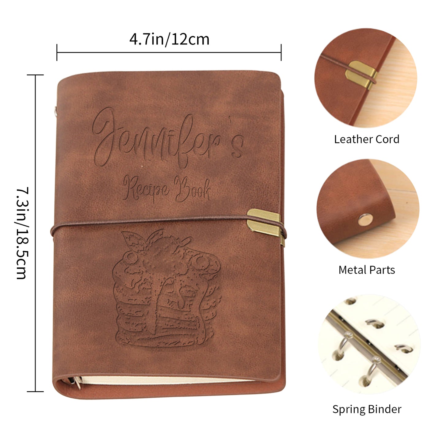 Personalized Leather Recipe Book Binder, Handmade Engraving Name Journal Notebook