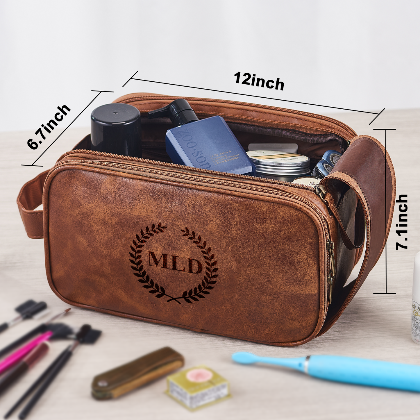 Large Personalized PU Leather Toiletry Bag