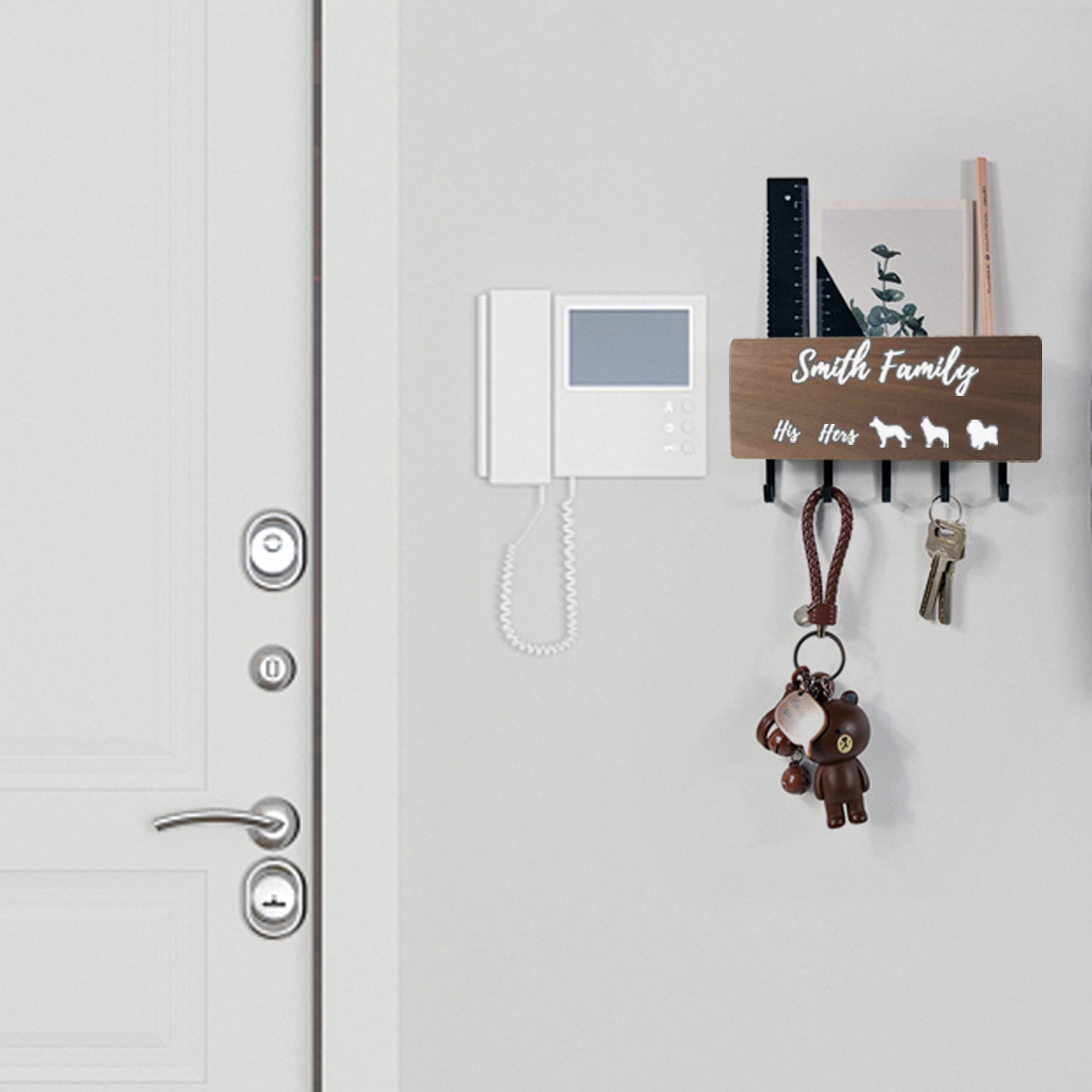 Personalized Wood Key Hooks for Wall Décor, Customized Dog Leash and Key Holder