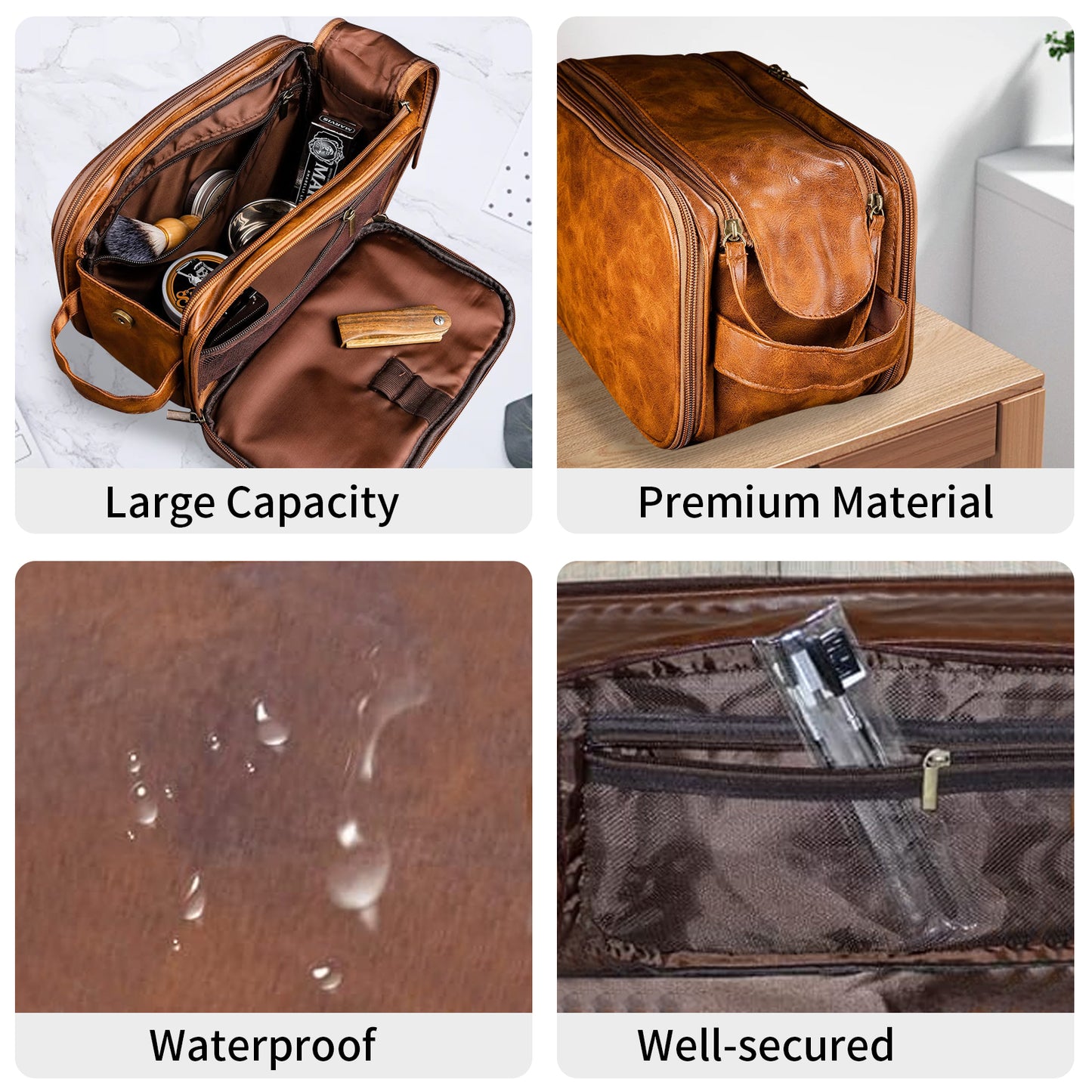 Large Capacity Leather Toiletry Bag